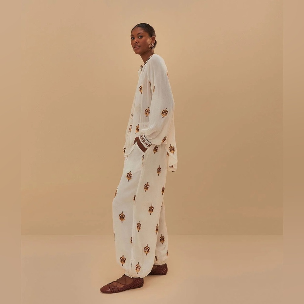 FARM RIO Off-White Anchor Tapestry Embroidered Pants - Picture 3 of 7